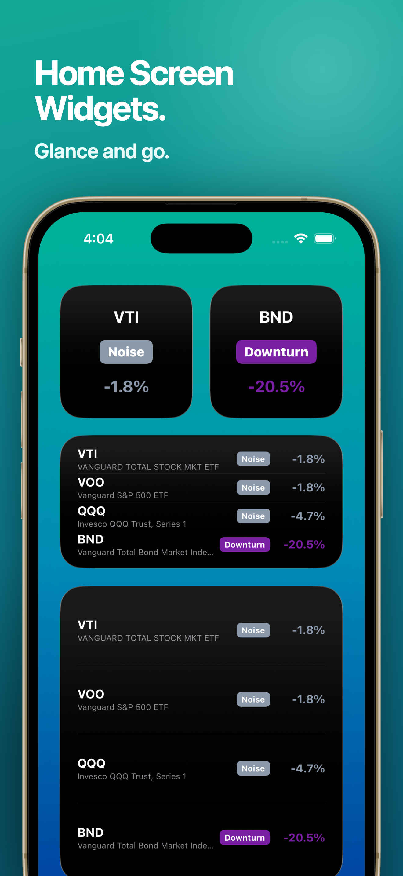 DipTrack screenshot - home screen widgets